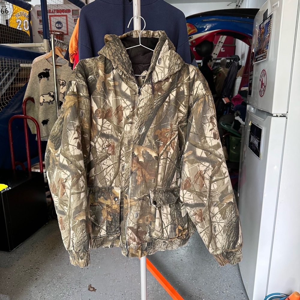 Camouflage Print Hooded Elastic Cuffs Front Pockets Hunting Jacket Extra Large - Picture 5 of 6